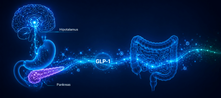 GLP-1, hipotalamustaki iştah merkezlerine gönderilen sinyallerin yoğunluğunu değiştirerek besin alımına yönelik davranışları yeniden şekillendirir.