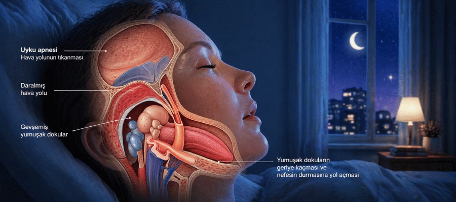Uyku apnesi, uyku sırasında nefesin tekrar tekrar durması ve azalması ile ortaya çıkan bir rahatsızlıktır. 