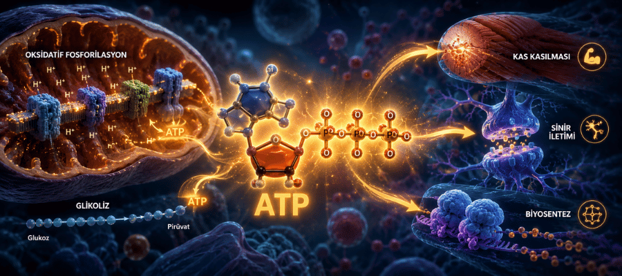 ATP, hücre içinde enerji aktarımını sağlayan ve biyokimyasal reaksiyonların yürütülmesinde temel rol üstlenen yüksek enerjili moleküldür. 