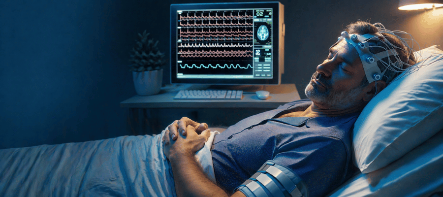 Uyku apnesinin teşhisinde polisomnografi sıklıkla kullanılır.